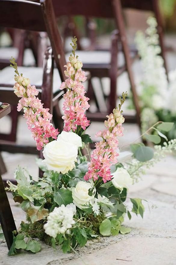 Pink Silk Delphinium Flowers Combo Clematis Greenery 8pcs Long Stem Pink Fake Larkspur Flowers Floral Arrangements for Tall Vase Table Party Home Decor