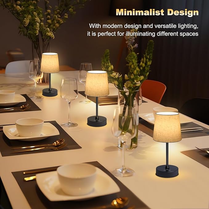 Small Cordless Table Lamp,5000mAh Rechargeable Battery Operated Desk Lamp,3 Colors & 7 RGB Stepless Dimmable, Portable Touch Fabric Shade LED Night Light for Bedroom Restaurant Home(Flaxen)