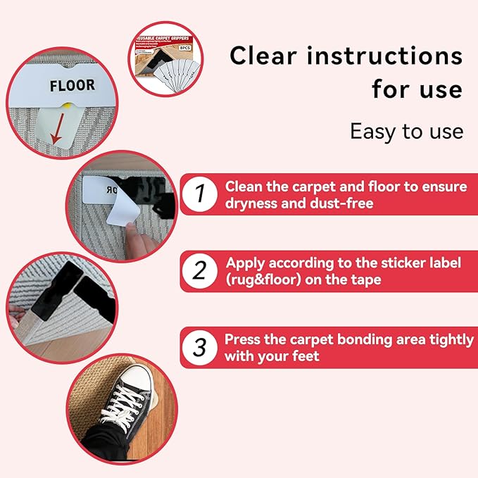 Reusable Carpet Grippers,Non Slip Rug Pads Grippers for Hardwood Floors and Tiles, Washable,Strong Adhesive Grippers for Area Rugs, Keep Corners Flat, Non-Damaging for Floor Mysterious Black(16)