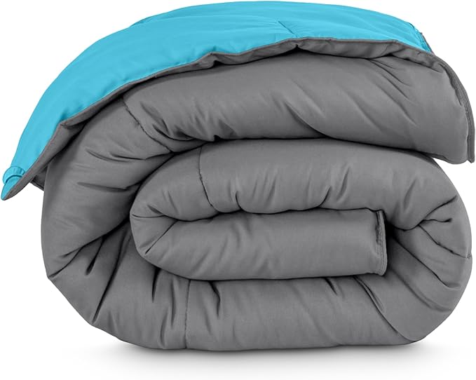 Bare Home Twin/Twin Extra Long Comforter - Reversible Colors - Goose Down Alternative - Ultra-Soft - Premium 1800 Series - All Season Warmth - Bedding Comforter (Twin/Twin XL, Grey/Aqua)