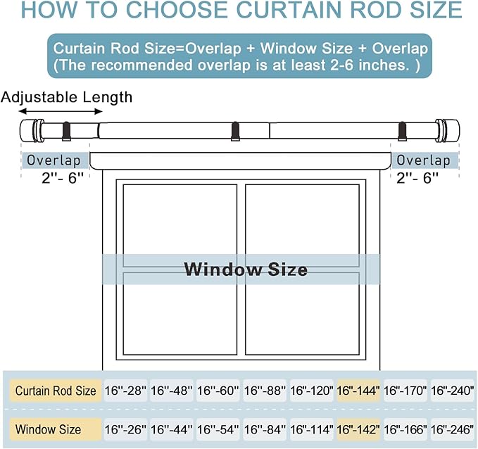 Curtain Rods for Windows 16 to 144 Inches Adjustable Length 1 Inch Diameter Window Curtain Rod with Aluminium Finials, Flash Gold