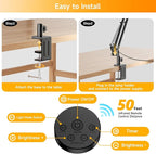 SKYLEO Led Desk Lamp for Home Office - 2400LM Ultra Bright Desk Light -Eye Caring Desk Lamp with Clamp - Adjustable Office Lamp with Remote Control- Easy Installation - 24W Black