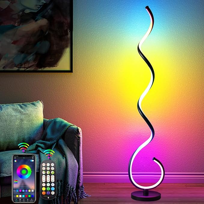 LENIVER RGB Spiral Floor Lamp, Smart RGB Corner Floor Lamp with Remote APP Control, Modern Color Changing Corner Lamp Dimmable Floor Lamp for Living Room, Bedroom, Gaming Room