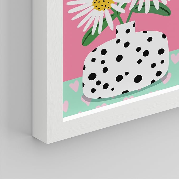 SIGNWIN Framed I'm a Barbie Girl in The Barbie World Wall Art, Set of 4 Heart, Chrysanthemum Illustration Wall Decor Prints, Preppy Room Decor Wall Décor for Living Room, Bedroom - 8"x10" White