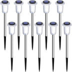DenicMic Solar Lights Outdoor 10 Pack Waterproof 6000K Cold White LED Stainless Steel Stake for Pathway Yard Garden Driveway Solar Powered Outside Decor