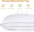 UNIKOME Natural Goose Feathers and Down Pillow - King Size Set of 2, Medium Firm Pillow with 100% Cotton Cover, Gussted & Quilting Design Hotel Collection Bed Pillows for Back, Stomach, Side Sleeping