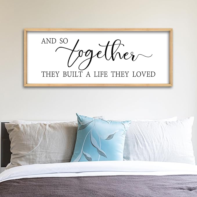And So Together They Built A Life They Loved Wall Decor 32"X12" Inspirational Family Quote Sign for Bedroom Master Bedroom Above Bed Couple Large Wood Framed Art Wall Hanging (Wood)