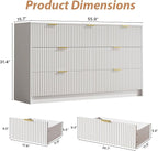 White 7 Drawer Dresser for Bedroom, Modern Fluted Dresser with Gold Metal Handles, Wide Chest of Drawers for Bedroom,Living Room, Entryway, Hallway, 55.9" L x 15.7" D x 31.4" H