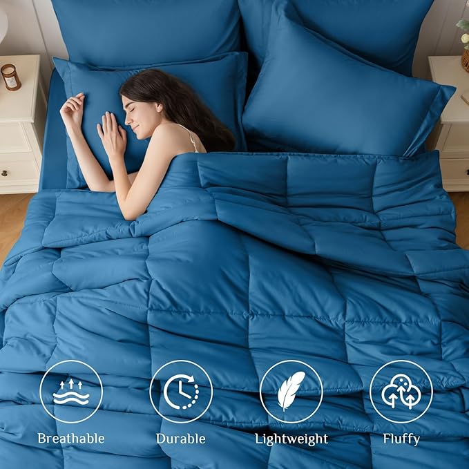 JOLLYVOGUE Queen Comforter Set, Ultra-Soft Bed in a Bag Queen Size 7 Pieces, Oeko-TEX Certified Bedding Set with Down Alternative Comforter, Sheets, Pillowcases & Shams, Teal