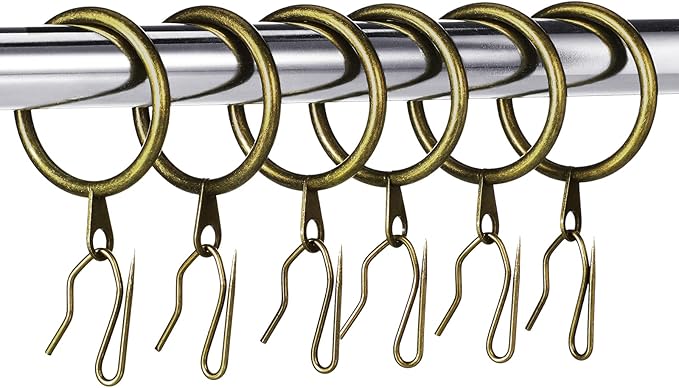 Hotop 30 Pcs Metal Drapery Curtain Rings 0.98/1.26/1.65 inch Interior Diameter and 30 Pcs Hanging Curtain Drapery Pin Hooks for Window Door Shower(32 mm,Oil-Rubbed Bronze)