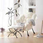 Plush Lazy Chair and Ottoman, Large Contemporary Accent Lounge Chair with Armrests and a Side Pocket, Modern Leisure Upholstered Sofa Reading Armchair with Footrest for Bedroom, Living Room