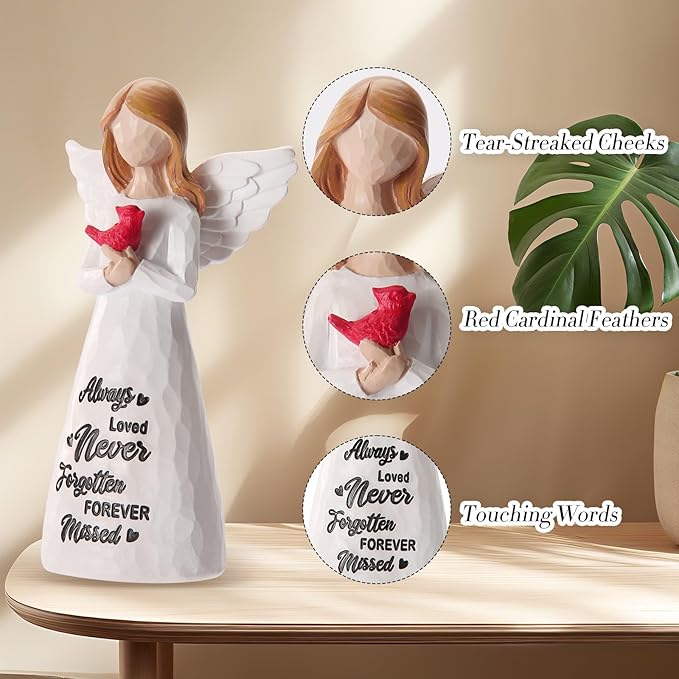 Cardinal Gifts for Women -6 inch Memorial Gift, Cardinal Decor,Sympathy Gifts for Loss of Loved One,Grief Gifts for Women, Resin Home Decor Sculpted Hand-Painted Angel Figurine