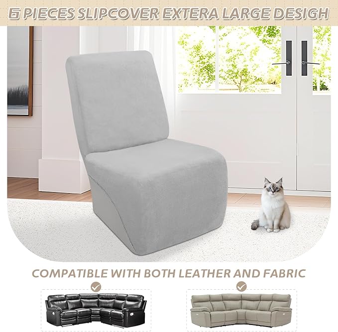Arfntevss Sectional Recliner Couch Covers Velvet Corner Sectional Sofa Cover for Reclining Couch Stretch L Shape Recliner Slipcover Washable Additional Seat Protector (1 Seat Cover, Silvery Gray)