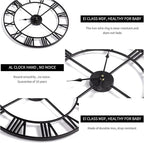 1st owned Large Wall Clock, Metal Retro Roman Numeral Clock, Modern Round Silent Wall Clocks, Easy to Read for Living Room/Home/Kitchen/Bedroom/Office/School Decor (Black, 32 Inch)