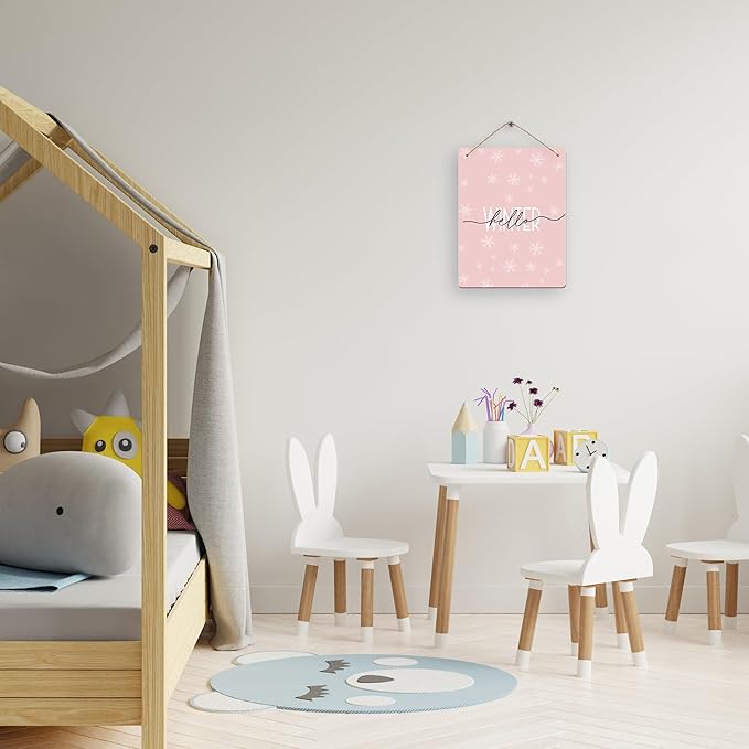 Pink Winter Snowflakes Wooden Sign, 10x8 inches, Rustic Wall Decor