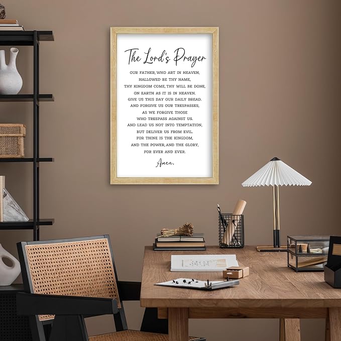 FZMHASLWW The Lords Prayer Wall Decor Art 16"×11" Our Father Prayer Bible Verse Sign Large Wood Framed Wall Hanging (Wood)