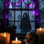 Halloween Horror Atmosphere Lights, Orange&Purple LED String Lights with 9.9FT Creepy Black Gauze, Battery Powered with Timer & 8 Flashing Modes (2 Pack Purple)