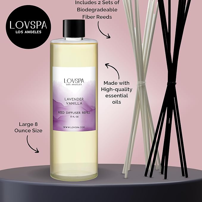 LOVSPA Lavender Vanilla Diffuser Oil - Essential Oils for Diffuser Refill & Air Freshener Room Spray - Long-Lasting & Natural Home Fragrance, Scented Oil for Diffusers, USA Made, 8 oz