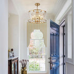 Modern Gold Round Chandelier 6 Light Drum Glass Chandelier Light Fixture18in Hammered Glass Chandelier for Dining Room Kitchen Entryway Bedroom Breakfast Nook