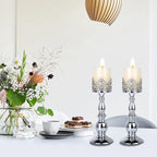 Candle Holders for Pillar Candles Gothic Matte Black Vintage Tall Candle Holders Set of 2 Decorative Large Table Centerpieces Candle Stand Decor (Silver 2PCS A)