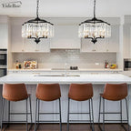 Modern Crystal Chandelier for Dining Room - Adjustable 5 Lights Black Farmhouse Pendant Light Fixture Hanging for Foyer Bedroom Living Room Hallway Kitchen