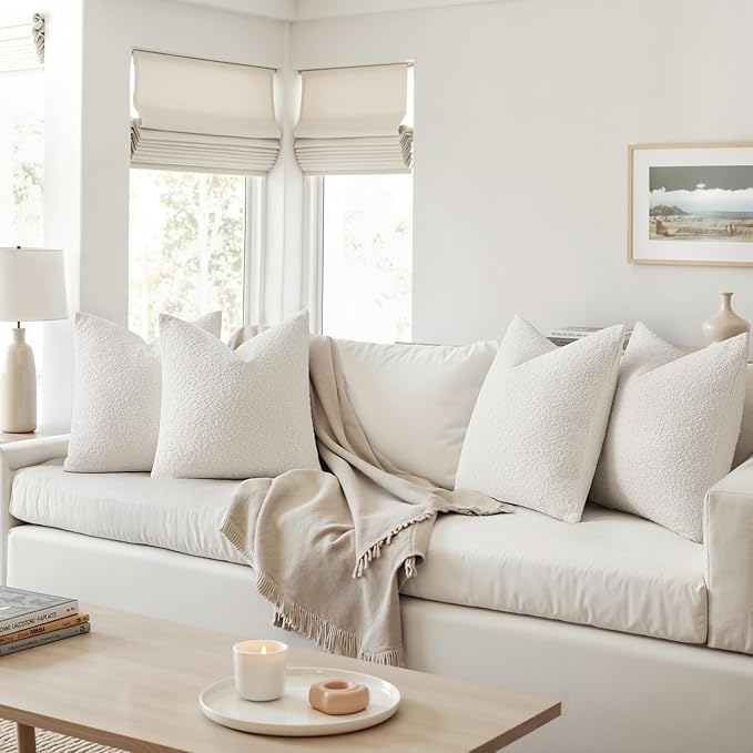 MIULEE Pack of 4 Christmas Decorative Textured Boucle Throw Pillow Covers 20x20 Inch White Accent Pillow Cases Soft Couch Cushion Covers for Modern Farmhouse Boho Chair Sofa Bed Livingroom Home Decor