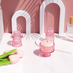 Candlestick Holders Set of 6, Ribbed Glass Taper Candle Holders, Reversible Pink Tealight & Candle Stick Candle Holder Vintage Crystal Tapered Candlestick for Wedding Dinner Party Festival