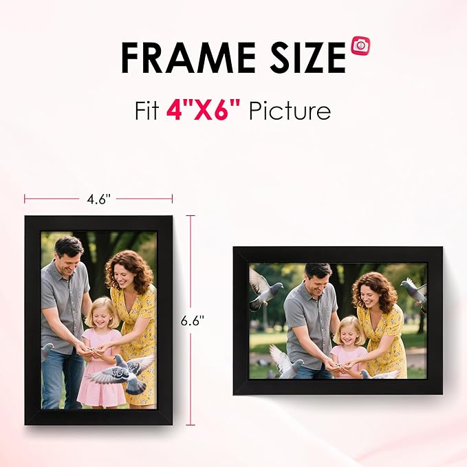 FIXSMITH 4x6 Picture Frame Set of 4, 4x6 Photo Frames with HD Plexiglass for Wall Hanging or Tabletop Display, Black