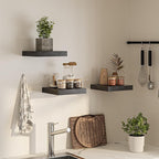 Square Floating Shelves for Wall, 12" W x 12" D x 1.2" H, Small Wooden Wall Mounted Display Shelves with Invisible Brackets for Living Room, Bedroom, Bathroom, Kitchen Decor, Set of 3, Black