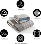 PANGUSHAN 100% Cotton Quilt Set Queen Size, Patchwork Plaid Queen Quilt Bedding Set Bedspreads, Farmhouse Lightweight Comforter Reversible Quilt, Blue/Brown Bed Spread for Queen Bed, 3 Pieces