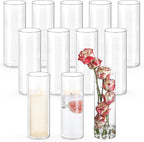 12pcs Glass Cylinder Vases for Centerpieces | 10 Inch Tall Flower Vase for Wedding Decorations, Floating Candle Holders for Dinner Table, Bridal Shower, Office Home Décor