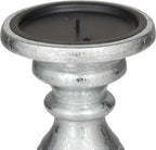 Deco 79 Traditional Mango Wood Pillar Candle Holder, Set of 3 10", 8", 6"H, Silver