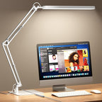 SKYLEO LED Desk Lamp with Slim Base - Adjustable Swing Arm Desk Light, Dimmable, Timer, Eye Protection, Memory Function, 1300LM, 12W, White