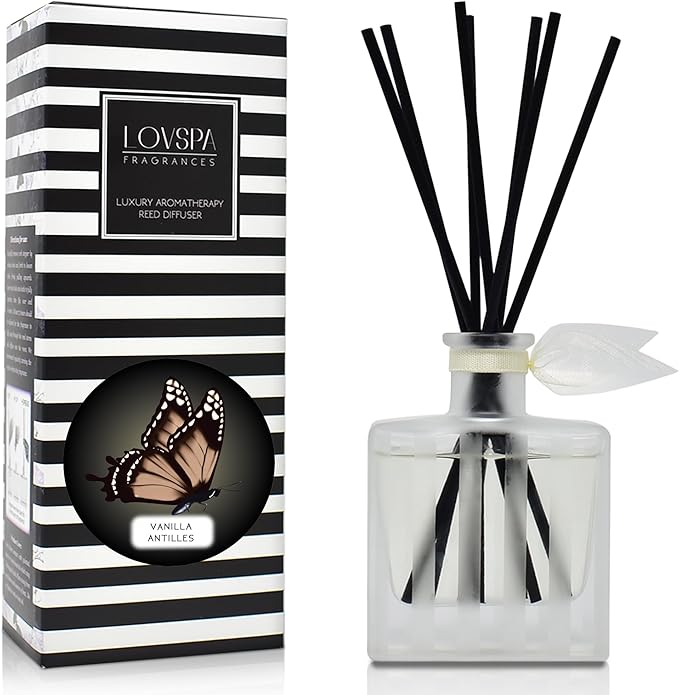 LOVSPA Reed Diffuser Set, Vanilla Antilles Scented Oil Diffuser with Sticks, Home Fragrance Accessories for Bathroom Shelf Decor, Aroma Diffusers for Home or Office Fall Decor, USA Made