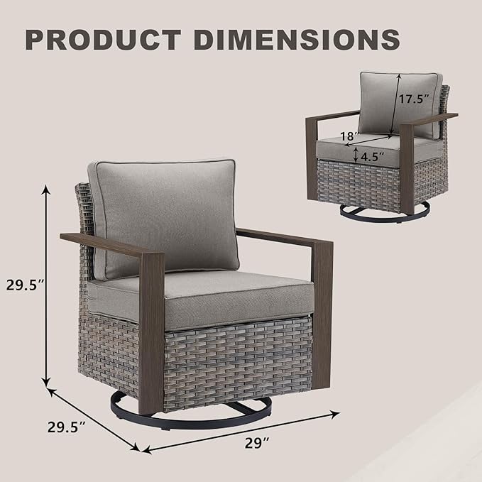 Outdoor Patio Swivel Rocker Chairs - Wicker Rattan Patio Swivel Rocking Chairs Set of 2 with Metal Wide Armrest, Thick Cushions and Deep Seating for Deck Porch Sunroom Garden(Mixed Grey/Grey)