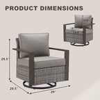 Outdoor Patio Swivel Rocker Chairs - Wicker Rattan Patio Swivel Rocking Chairs Set of 2 with Metal Wide Armrest, Thick Cushions and Deep Seating for Deck Porch Sunroom Garden(Mixed Grey/Grey)