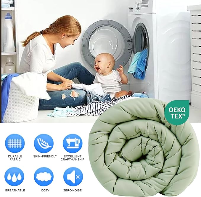 EASELAND California King Down Alternative Comforter - Quilted Duvet Insert for All Seasons, Soft Lightweight with Corner Tabs, Summer Winter Warm Bedding, Sage Green 96x104 Inches