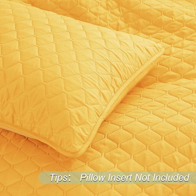 Exclusivo Mezcla Reversible Full Queen Quilt Bedding Set with Pillow Shams, Lightweight Quilts Queen Size, Soft Bedspreads Bed Coverlets for All Seasons - (Bright Yellow, 90"x96")