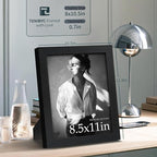 8.5x11 Picture Frame Set of 3 - Black Woodgrain, Solid Wood & HD Tempered Glass, Table Display or Wall Hanging