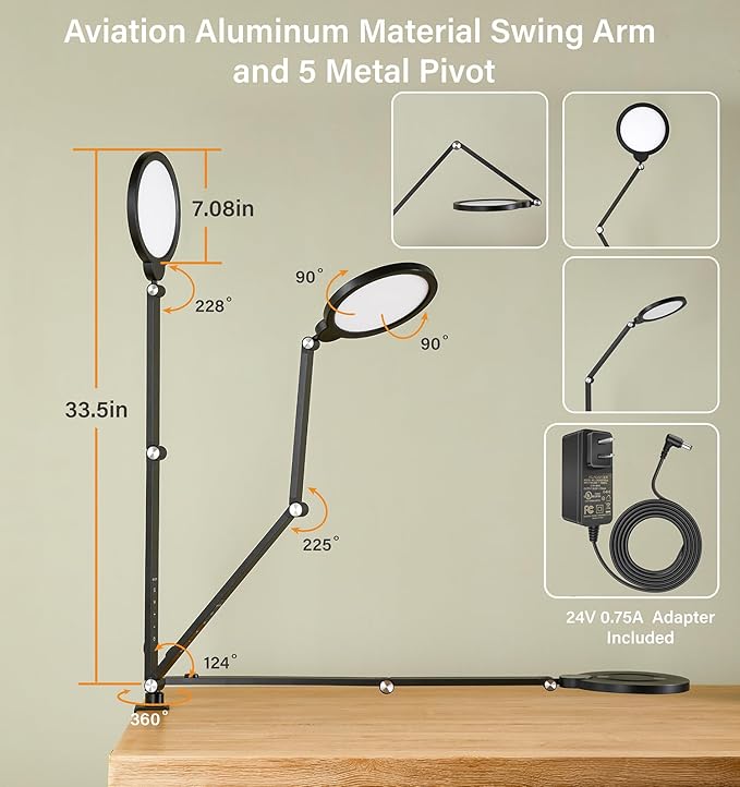 BOHON LED Desk Lamp for Home Office, Fully Dimmable Bedside Lamps with USB A and C Charging Port, 5 Colors Reading Lamp with Night Light, Auto Timer, Table Lamp for College Dorm Room