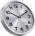 Plumeet Wall Clock, 12 Inch Battery Operated Wall Clock with Silver Aluminum Frame, Non Ticking Silent Metal Wall Clocks Decorative Kitchen Living Room Bedroom