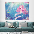 HZOHNAGO Mermaid Girls Tapestry Watercolor Mermaid Princess Pink Hair Pattern for Kids Room Decoration Printed Wall Tapestry Wall Hanging for Bedroom Living Room Dorm 80" W x 60" H
