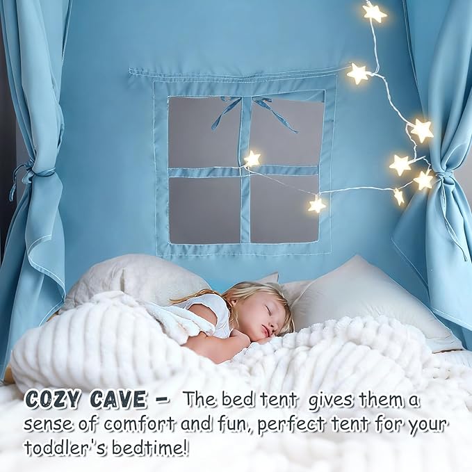 Sherilyn Twin Bed Canopy Tent, Canopy on Bed Privacy Space Sleeping Blackout Tents Bunk Bed Tent Twin Size (Blue)