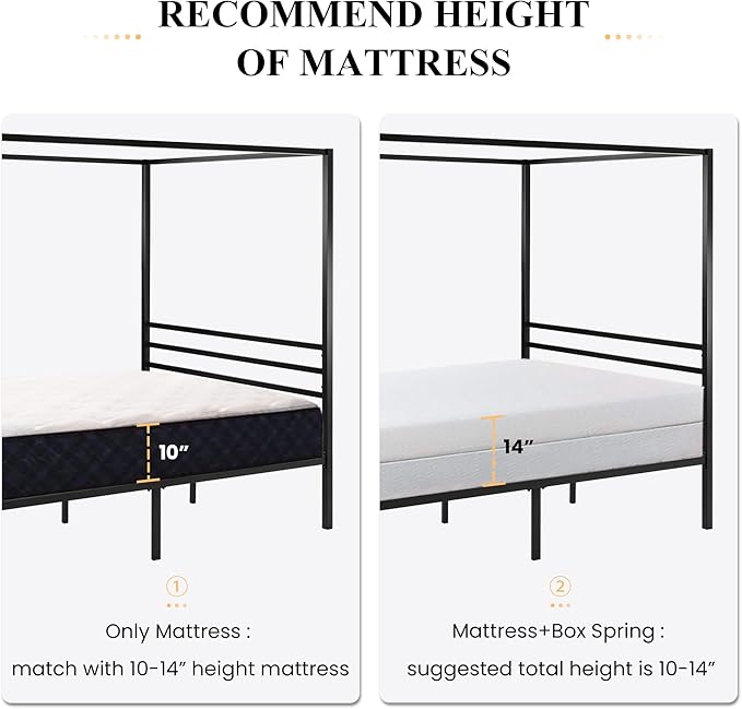 SHA CERLIN Canopy Bed Frame Full Size/Mattress Foundation with Metal Slats Support/No Box Spring Needed/Easy Assembly/Black