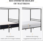 SHA CERLIN Canopy Bed Frame Queen Size/Mattress Foundation with Metal Slats Support/No Box Spring Needed/Easy Assembly/Black