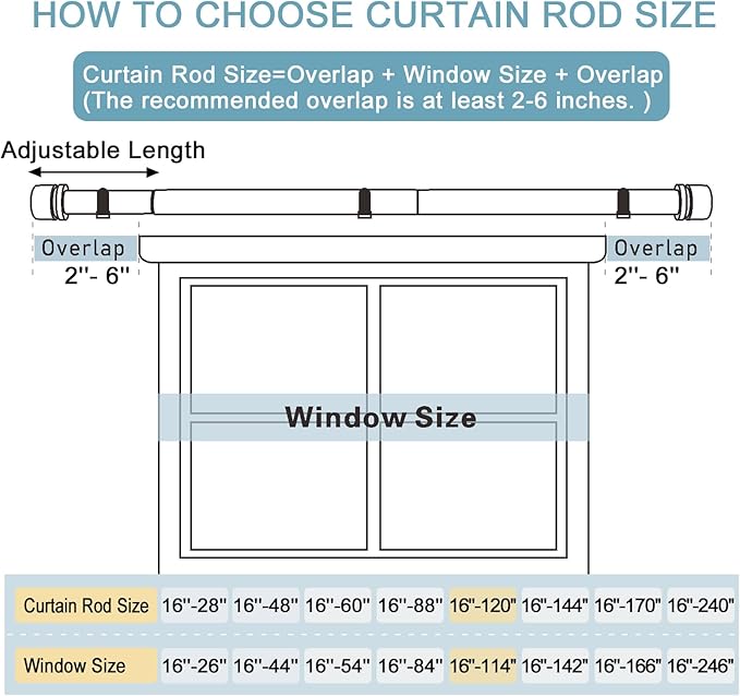 Curtain Rods for Windows 16 to 120 Inches Adjustable Length 1 Inch Diameter Window Curtain Rod with Aluminium Finials, Flash Gold