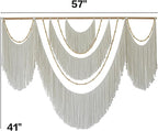 Flber Large Macrame Wall Hanging – Boho Yarn Art Garland with Tassels and Beads, Handmade Rope Decor for Nursery, Party, Wedding, Bedroom, Fireplace Mantel, or Photo Backdrop 57" W x 41" L