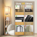 OUTON Floor Lamp with Shelves, LED Shelf Floor Lamp with 1 USB & 1 Type C Ports, 1 AC Outlet, 3 Color Temperature, Storage Display Wood Column Tall Standing Lamp for Living Room, Bedroom Office, Wood