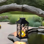 Simplelight 11 Inch Decorative Lanterns-IP44 Waterproof Outdoor Hanging Lantern, Battery Operated Decorative Lantern for Patio, Table, Fireplace with Timer, Black Color (1)
