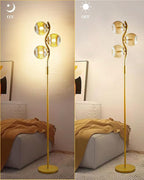 Lightdot 60IN Dimmable Gold Floor Lamp with 3 Glass Globe Mid Century Standing Lamps with 3Pcs 3000K Soft Warm White G9 Bulbs Stepless Brightness Adjustable Modern Tall Lamp for Bedroom Office